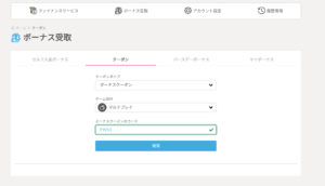 プレイワールドカジノボーナスコード入力画面