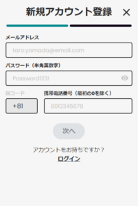 カジノスカイ登録画面