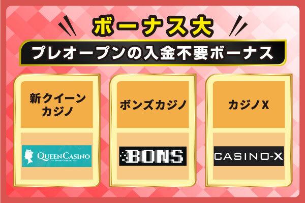 ボーナス大プレオープンの入金不要ボーナス