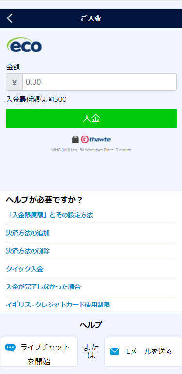 エコペイズの入金画面