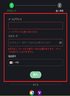 ボンズカジノ必要情報入力